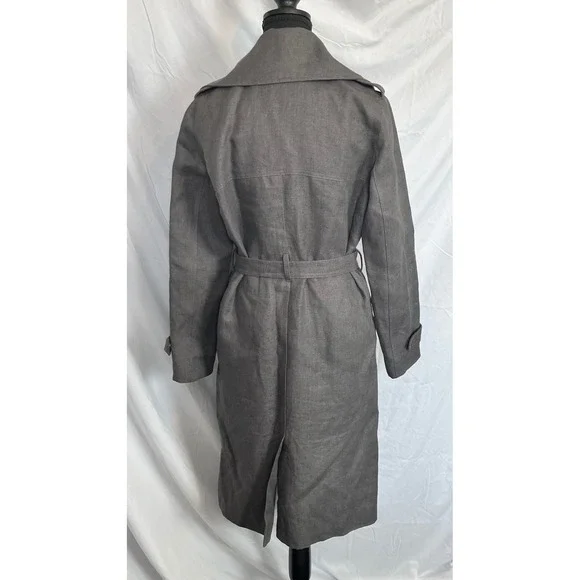 Emerson Fry Charcoal Gray‎ Linen Trench Coat Belted Long Sleeve Size 4 - Picture 6 of 8